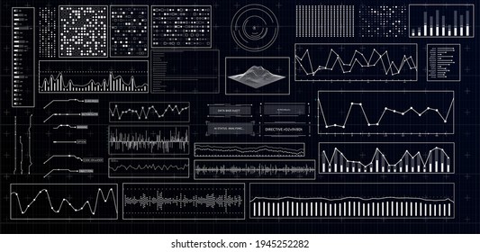 HUD futuristic interface. Hitech display with infographic elements. Dashboard with chart, diagram, line, graphic and data.