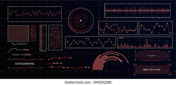 HUD futuristic interface. Hitech display with infographic elements. Dashboard with chart, diagram, line, graphic and data.
