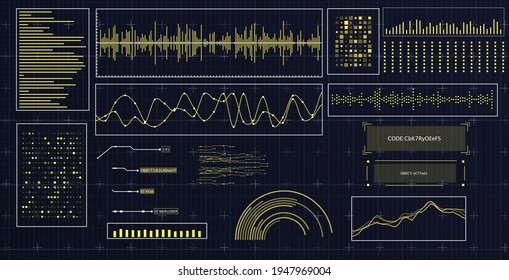 HUD futuristic interface. Hitech display with infographic elements. Dashboard with chart, diagram, line, graphic and data.