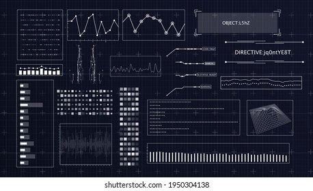 HUD futuristic interface. Hitech display with infographic elements. Dashboard with chart, diagram, line, graphic and data.
