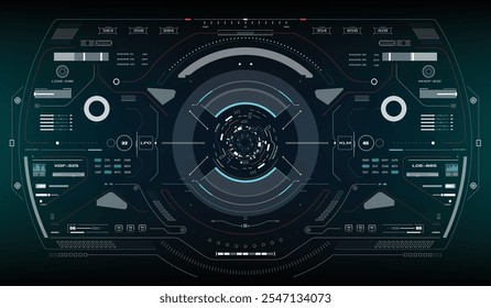 conceito de simulação de tecnologia de sistema de conceito científico futurista HUD. Interface de usuário, exibição de GUI para jogo, tela de drone, nave espacial, vetor de radar.