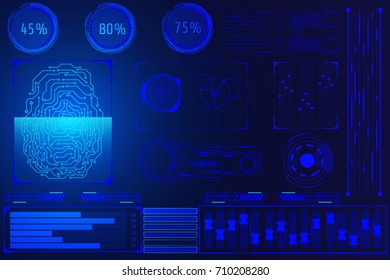 HUD Futuristic Security Fingerprint Scan Elements Control Interface Panel Vector Background
