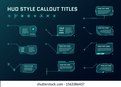 HUD futuristische Stiltitel mit Kalk. Informationen rufen Pfeilkasten-Balken und moderne digitale Infoframe-Layout-Vorlagen auf. Interface-UI- und GUI-Element-Set. Vektorgrafik