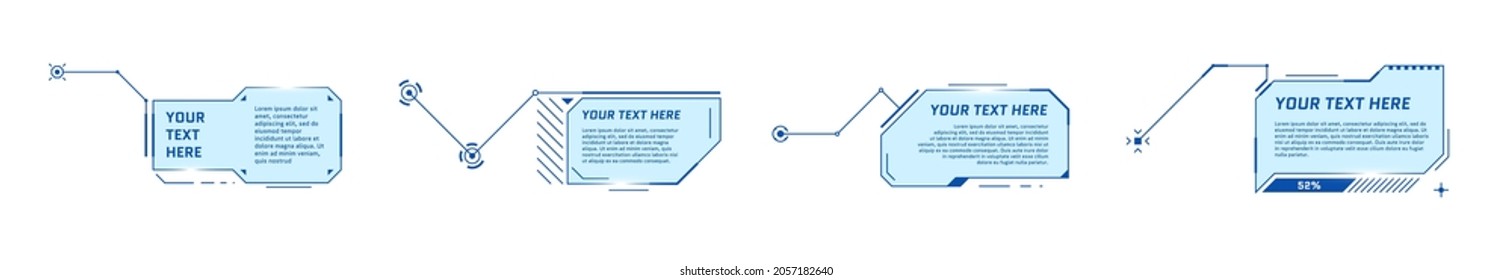 HUD futuristische Stiltitel auf weißem Hintergrund. Infografik-Anrufkastenleisten und moderne digitale Infoblau Rahmenlayouts. Interface-UI- und GUI-Medienelement-Set. Vektorpfäge