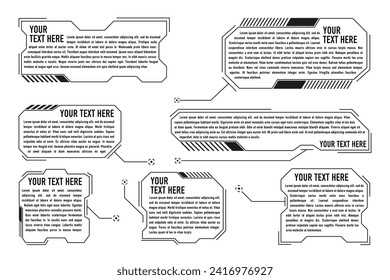 HUD futuristische Stiltitel auf weißem Hintergrund. Futuristische Strichetiketten mit kallout. Interface FUI und GUI Element Set. High-Tech-Interface FUI und GUI Element Set. Vektorgrafik
