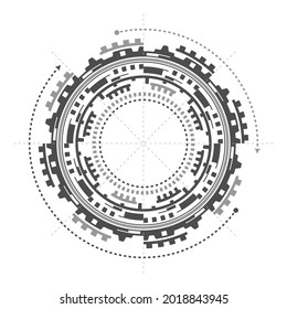 Hud Futuristic .Technologies of the future.Technical drawing.Fantastic circle .Drawing details.Vector illustration.
