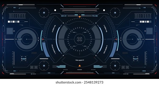 HUD Futuristic Technology Interface Screen UI System Panel Vector. Abstract Cockpit, Radar Virtual Cyber Control Display Concept For Game App UI Illustration