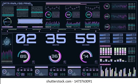 HUD Futuristic Time Monitor Interactive Element Digital Data Screen Interface. Technology Science Fiction Pastel Color Tone Graphic Illustration Indicator Diagram Chart Background.