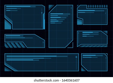 HUD futuristic user interface. Abstract blue control panel layout design. Sci fi virtual tech display. Futuristic spaceship frame frame