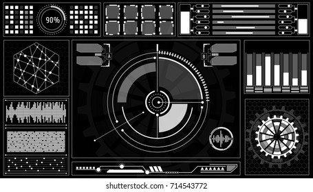 HUD Futuristic User Interface Head Up Display Control Panel Black And White Elements Abstract Vector Background 