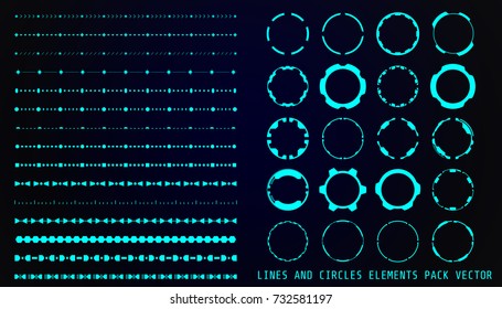 HUD Futuristic User Interface Lines And Circles Elements Set Vector