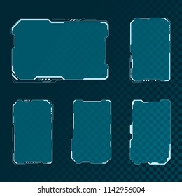 HUD futuristic user interface screen elements set. Abstract control panel layout design. Sci fi virtual tech display. Vector illustration isolated on transparent background