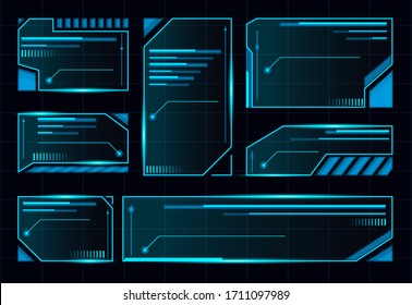 HUD futuristic user interface screen set. Vector illustration. Square frames blocks collection. High tech design.