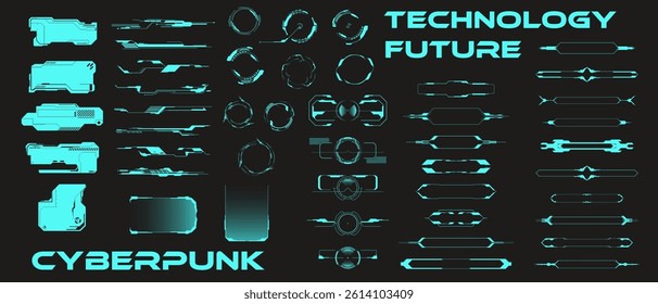 HUD futuristic user interface set. Sci-fi HUD dashboard display virtual reality elements pack. Vector