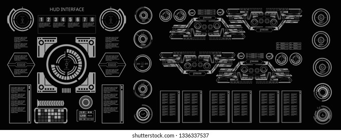 HUD futuristic user interface, target. Dashboard display virtual reality technology screen