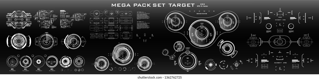 HUD futuristic user interface, target. Mega pack set target. Dashboard display virtual reality technology screen