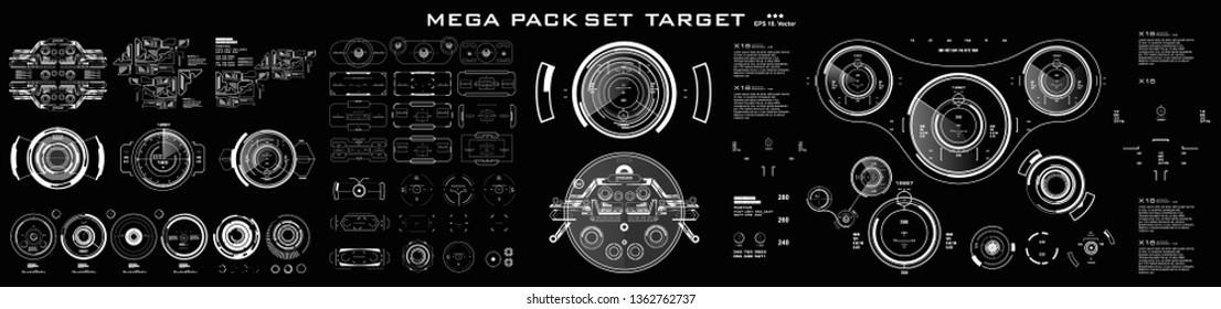 HUD futuristic user interface, target. Mega pack set target. Dashboard display virtual reality technology screen