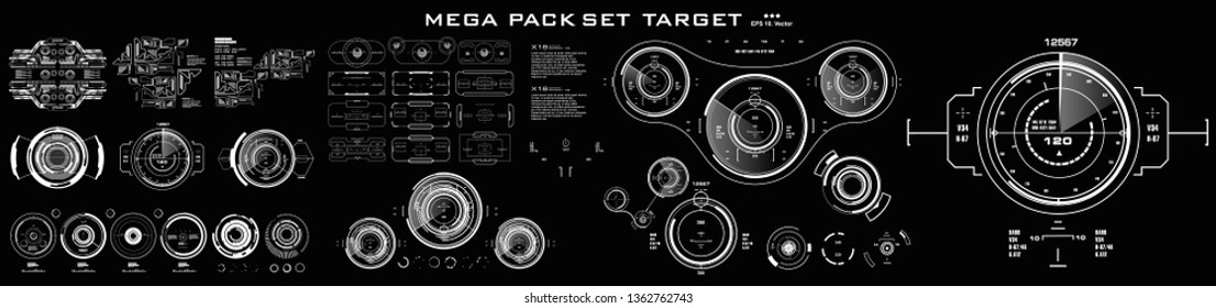 HUD futuristic user interface, target. Mega pack set target. Dashboard display virtual reality technology screen