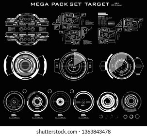 HUD futuristic user interface, target. Mega pack set target. Dashboard display virtual reality technology screen