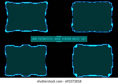 HUD Futuristic User Screen Basic Elements Set. Abstract Virtual Control Panel Layout Texture On Geometric Hexagon Pattern Concept Design Illustration.