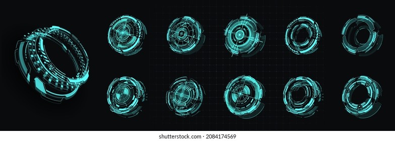 HUD futuristic white element. Set Circle Abstract Digital Technology UI Futuristic. Circle geometric shape. Design element. interface design elements or a virtual reality game, round radar holograms