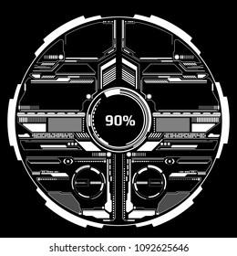 HUD Futuristic White Elements Data Communication Indicator Status In Circle Panel Vector. Abstract Future Scifi Information Report Object Illustration.