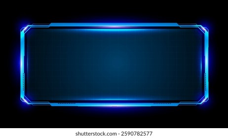 Hud game frame or technology box futuristic blue with glowing light. Vector editable