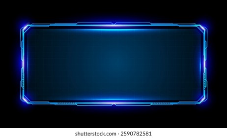 Hud game frame or technology box futuristic blue with glowing light. Vector editable