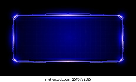 Hud game frame or technology box futuristic blue with glowing light. Vector editable