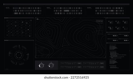HUD for the game and movie 16:9 widescreen aspect ratio, Futuristic design elements. UI, UX graph bar and indicator elements. Sci-fi design. FUI collection. Military collimator sight. Vector HUD set.