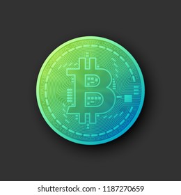 HUD Golden bitcoin. Digital currency money. Technology bitcoin mining worldwide network concept. Web banner golden bitcoin background. Physical bit coin. Cryptocurrency technology gold coins money