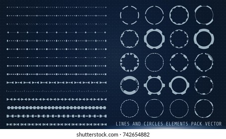 HUD Gray Futuristic User Interface Lines And Circles Elements Set Vector