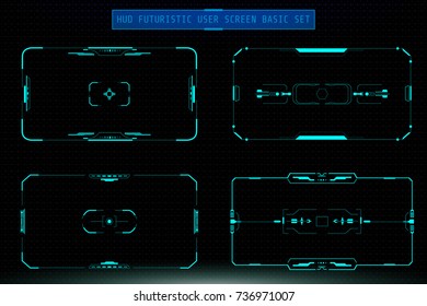 HUD Green Virtual Element Futuristic Screen Panel For Human User Interface Vector. Abstract Hi Tech Scifi Target Monitor Display Concept Illustration