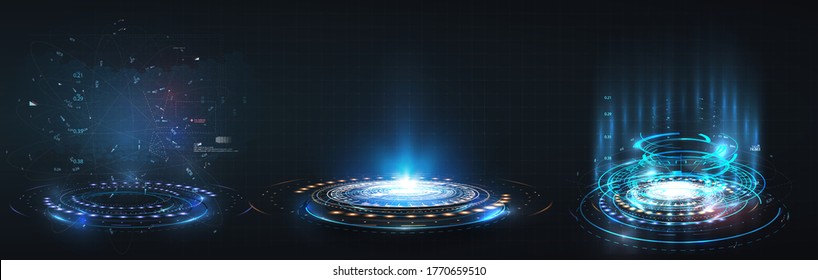 HUD, GUI futuristic portal, hologram. Abstract digital user interface technology. A set of futuristic circles virtual interface elements. Abstract technology communication design innovative background
