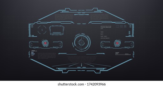 HUD, GUI Modern target auto-guidance system. Tilt scope sight in futuristic virtual display design. Target screen for video games. Techno target