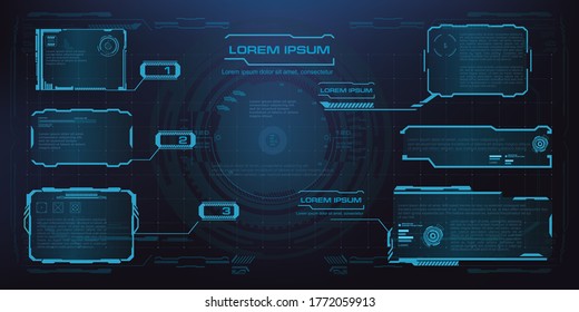 HUD, GUI, UI futuristic frame. User interface wich screen elements. Screen panels in futuristic design. Screen gadget technology for gaming application