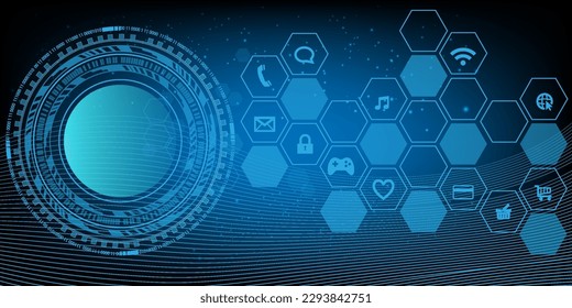 HUD hexagon and circle Computer chip Electronic circuit board vector for technology and finance concept and education for future svg