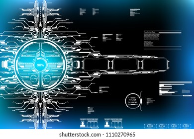 HUD Hi Tech Futuristic Elements Progress Monitor User Screen Interface Vector. Abstract Circle Security Information Panel Illustration.