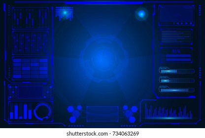 HUD Hi Technology User Interface Control Panel Vector Background. Abstract Blue Scifi Infographic Communication Theme Concept Illustration.