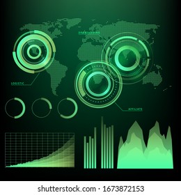 HUD Hologram Futuristic Elements Set Vector. Green Abstract Virtual Graphic For User Interface Control Panel or infographic Illustration.