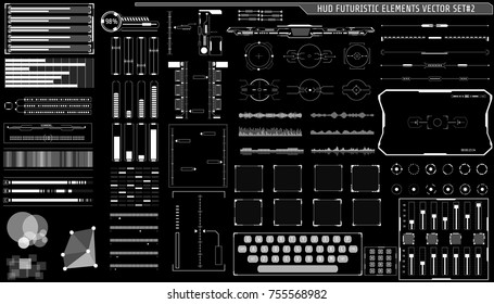 HUD Hologram Futuristic Elements Set Vector. White Abstract Virtual Graphic For User Interface Control Panel Illustration.