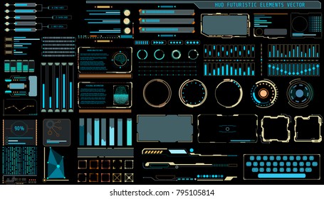 HUD Hologram Futuristic Elements Set Vector. Multi Color Abstract Virtual Graphic For User Interface Control Panel Illustration.