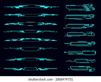 HUD info boxes, futuristic display borders and interface, elements, vector. HUD tech or digital technology game frames and text boxes or call bars, UI panel screen layouts