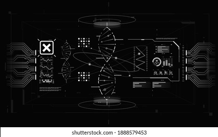 Elementos infográficos HUD con estructura de ADN. Interfaz de usuario futurista. Resumen gráfico virtual.