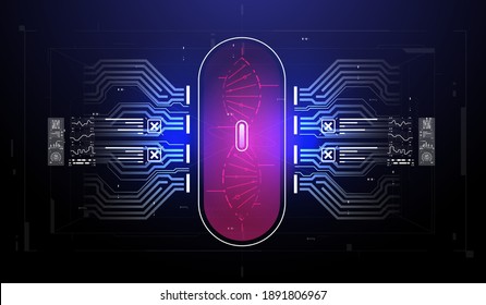 HUD infographic elements with DNA structure. Futuristic user interface. Abstract virtual graphic.