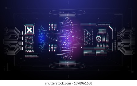 HUD infographic elements with DNA structure. Futuristic user interface. Abstract virtual graphic.
