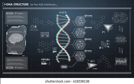 HUD infographic elements with DNA structure. Futuristic user interface. Abstract virtual graphic.