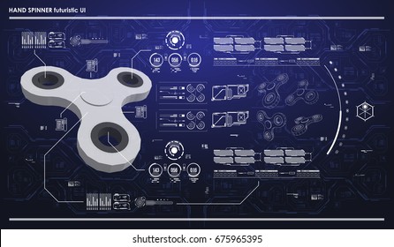 HUD infographic elements with hand spinner. Futuristic user interface. Abstract virtual graphic.