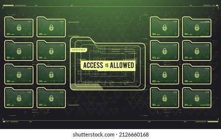 HUD interface with attention sign. Vector illustration. Security concept. Abstract technology communication design.