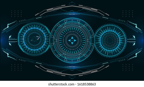 Hud interface with futuristic indicators.Modern dashboard with round gauges.Vector illustration.